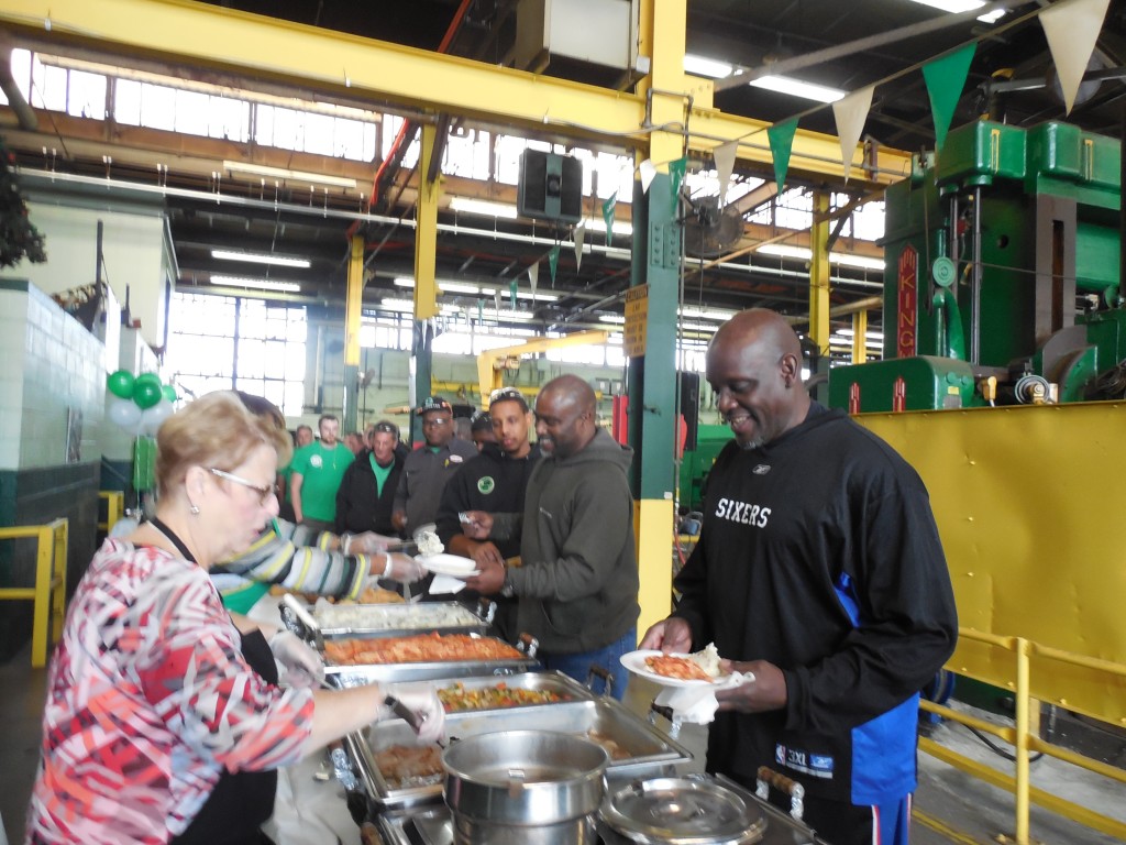 Employees line up for the Sandmeyer Recognition Day Luncheon 